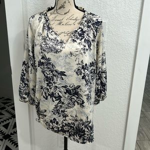 Ces Femme silky blouse blue and off white print